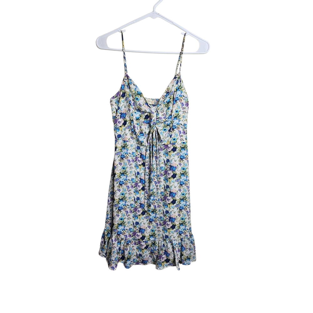 ALTAR'D STATE Boho Floral Blue/Green Ruffled Tie Front Sundress Size M